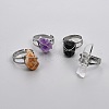 Adjustable Wire Wrapped Natural Gemstone Finger Rings RJEW-I066-A-1