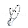 Teardrop & Hollow Out Heart 925 Sterling Silver with Clear Cubic Zirconia Adjustable Cuff Rings for Women FS-WG374A3-01-5