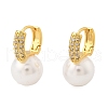 Plastic Pearl Dangle Hoop Earrings with Clear Cubic Zirconia EJEW-A070-08G-4