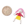 4Pcs 4 Styles Glass Seed Bead with Glass Pearl Round Beaded People Connector Charms PALLOY-MZ00644-2