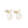 Leaf Brass Clear Cubic Zirconia Stud Earrings KK-D301-16G-2