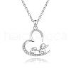 Mother's Day Heart with 2 Elephants 304 Stainless Steel Micro Pave Clear Cubic Zirconia Pendant Necklaces for Women FS-WGA5B1D-01-1