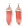 2Pcs Cherry Quartz Glass Double Terminal Pointed Pendants G-YW0002-03-2
