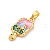 Brass Enamel Micro Pave Clear Cubic Zirconia Pendant Cabochon Settings KK-Z084-15G-04-2