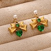 304 Stainless Steel Micro Pave Cubic Zirconia Bowknot Dangle Stud Earrings EJEW-U065-03G-02-1