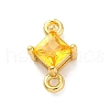 Brass Cubic Zirconia Rhombus Connector Charms KK-F894-12G-01-1