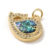 Rack Plating Brass Micro Pave Cubic Zirconia with Synthetic Opal Pendants KK-D088-38G-01-3