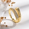 Rack Plating Brass Micro Pave Clear Cubic Zirconia Open Cuff Finger Rings for Women RJEW-M028-95G-2