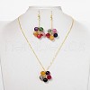 Natural Agate with Pearl Luster Plated Glass Star Pendant Necklaces & Dangle Earrings Jewelry Sets: Golden Tone Brass Cable Chain and Brass Hooks SJEW-JS00846-1