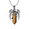 Natural Tiger Eye Bullet with Dragon Pendant Necklace with Zinc Alloy Chains PW-WG99720-01-1
