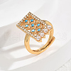 Brass Micro Pave Cubic Zirconia Pearl Adjustable Finger Rings for Women PQ9360-2-1