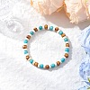 Synthetic Turquoise & Round Wood Beads Stretch Bracelets for Men Women BJEW-JM11833-01-1