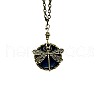 Bohemian Flat Round with Dragonfly Pattern Alloy Dark Cyan Glass Pendant Necklaces for Women FS-WG33723-01-5