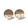 Resin & Walnut Wood Flat Round Stud Earrings with 304 Stainless Steel Pin for Women EJEW-TAC0021-05B-1