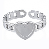 Non-Tarnish 304 Stainless Steel Heart with Chain Cuff Rings RJEW-N038-127P-2