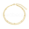 925 Sterling Silver Double Layered Cable Chain Anklet with Beads for Women AJEW-F162-005G-1