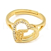 Heart with Letter Rack Plating Brass Micro Pave Cubic Zirconia Adjustable Rings for Women RJEW-I105-06G-J-2