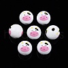Animal Theme Printed Wooden Beads WOOD-D006-01K-2