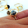 Iron Wire Wrapped Natural Imperial Jasper Round Beaded Cuff Rings WGDBE9A-10-3