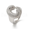 Letter Brass Micro Pave Clear Cubic Zirconia Open Cuff Ring for Women RJEW-N046-03C-P-1