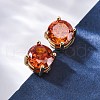 Flat Round Brass Pave Cubic Zirconia Stud Earrings for Women EJEW-G428-29A-01-2