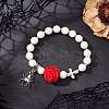 Halloween Theme Natural & Synthetic Lava Rock Round Beads Stretch Bracelets BJEW-MZ00185-01-1