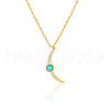 925 Sterling Silver Pave Synthetic Turquoise Moon Pendant Cable Chain Necklaces AL5793-2-2