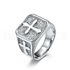 Square with Cross Pattern 304 Stainless Steel Finger Rings for Men FS-WGAC6B1-04-2