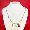Boot Playing Card Red Cherry White Heart Initial Brass Enamel with Crystal Rhinestone Pendant Necklaces FS-WGDC4DD-14-2