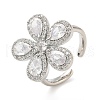 Flower Brass Micro Pave Cubic Zirconia Cuff Rings for Women RJEW-A069-14P-03-4