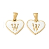 304 Stainless Steel Pave Natural White Shell Heart with Initial Slice Pendants STAS-R168-25G-W-1