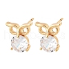 Owl Brass Micro Pave Cubic Zirconia Stud Earrings for Women EJEW-G428-10G-01-4