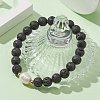 Natural Lava Rock & Pearl Beaded Stretch Bracelets BJEW-JB09446-3