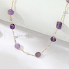 Natural Amethyst Nuggets & Brass Handmade Link Chain Necklaces for Women BQ6884-2
