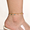 304 Stainless Steel Cable Chain with Flat Round Cubic Zirconia Charm Anklets WG525D3-01-1