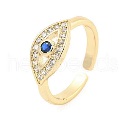 304 Stainless Steel Cubic Zirconia Evil Eye Open Cuff Ring for Women RJEW-S406-04G-03-1