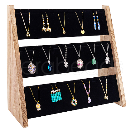 2-Tier Wood & Velvet Jewelry Set Display Stands ODIS-WH0329-79-1