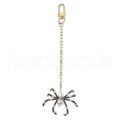 Glass & Shell Pearl Beads Spider Pendant Decorations HJEW-JM02075-1