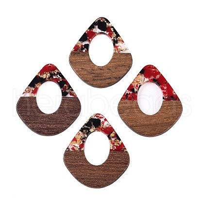 Transparent Resin and Walnut Wood Pendants RESI-T057-07E-1