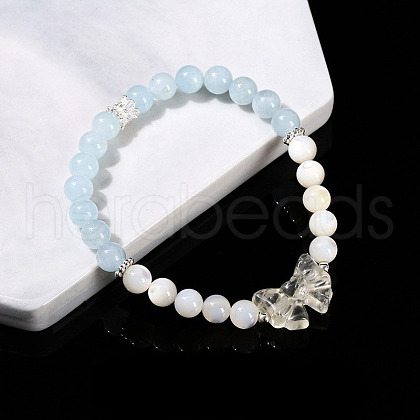 Natural Aquamarine Round Beads Stretch Bracelets WGD3ECB-01-1