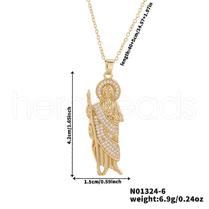 Shiny Brass Clear Cubic Zirconia Religion Saint Jude Pendant Necklaces for Christmas and Birthday Parties PX0651-6-1