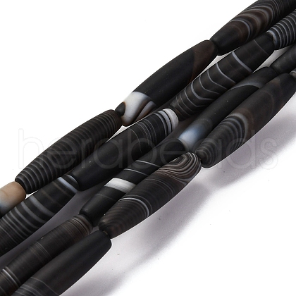 Natural Black Banded Agate/Stripped Agate Beads Strands G-G177-B02-01-1