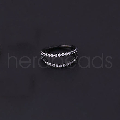 Brass Micro Pave Clear Cubic Zirconia 2 Lines Hoop Nose Rings WGEB7C1-03-1