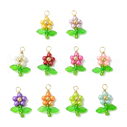 10Pcs 10 Colors Pearlized Glass Pearl Pendants PALLOY-JF03388-1