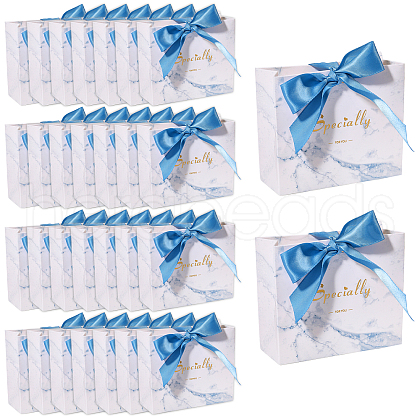 Marble Print Paper Candy Box with Cornflower Blue Polyester Ribbon CON-WH0106-06-1