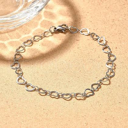 Tarnish Resistant 304 Stailess Steel Heart Link Bracelets BJEW-N280-04-1