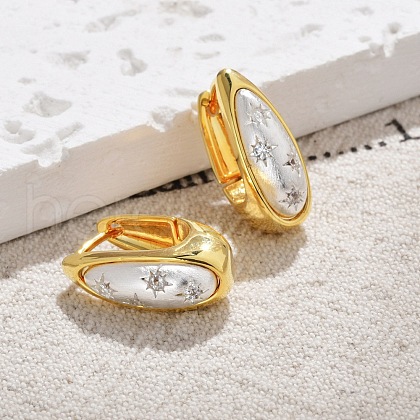 Two Tone Brass Micro Pave Clear Cubic Zirconia Hoop Earrings EJEW-U055-25A-GS-1