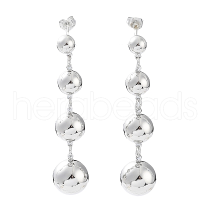 Brass Round Ball Dangle Stud Earrings for Women EJEW-D086-03P-1