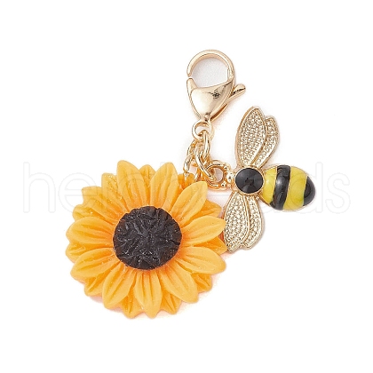 Bee Sunflower Resin & Alloy Enamel Pendant Decorations HJEW-JM01995-1