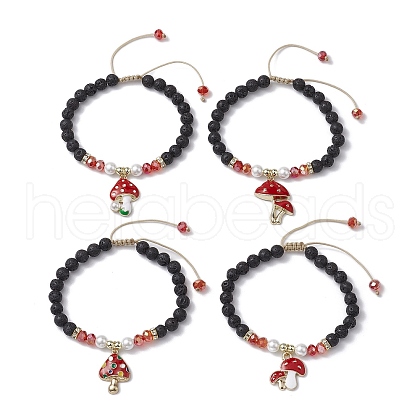 6mm Round Natural Lava Rock & Glass Braided Bead Bracelets BJEW-JB10667-1
